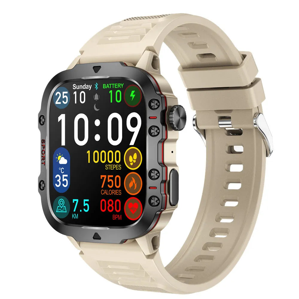 QX11 Smart Bluetooth Watch with TFT screen on a wrist, showing heart rate data.