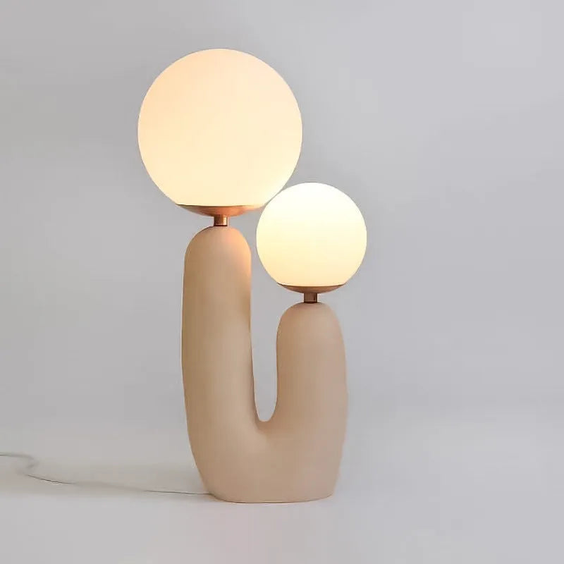 Pink double-head resin table lamp with glass, G9 light source, 49cm high, for bedside or study use