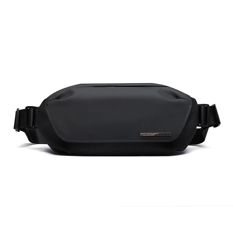 Black men's messenger bag in oxford cloth with cross-body strap and street style details