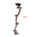 Heavy-duty cotton rope knot dog toy for large breeds, 77cm long, with four or five knots for chewing and tug of war.