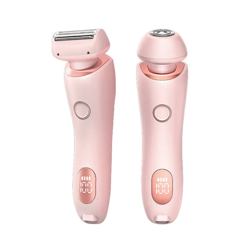 2-in-1 USB rechargeable electric shaver for women with square and round heads, pink colour, for whole body hair removal