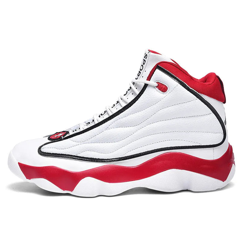 High-top basketball shoes in AJ13 colours with thick rubber sole and mesh upper
