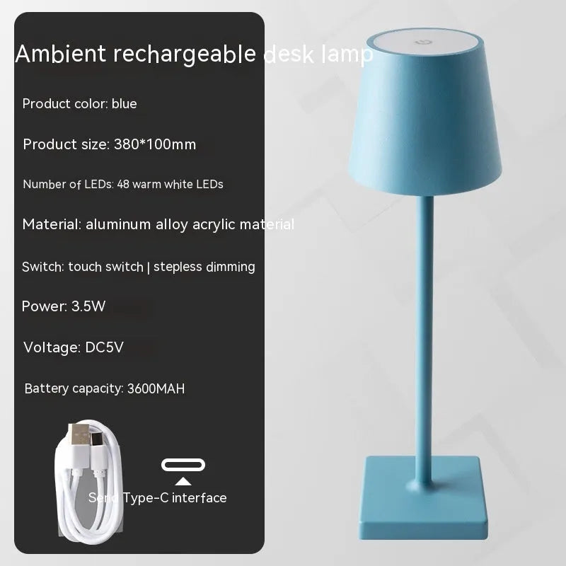 Charging bar table lamp with touch dimming, aluminium alloy and acrylic, warm light, 380x100mm