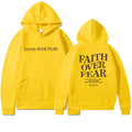 Faith Over Fear Christian hoodie unisex cotton blend pullover with drawstring hood and drop shoulder, shown in light gray.