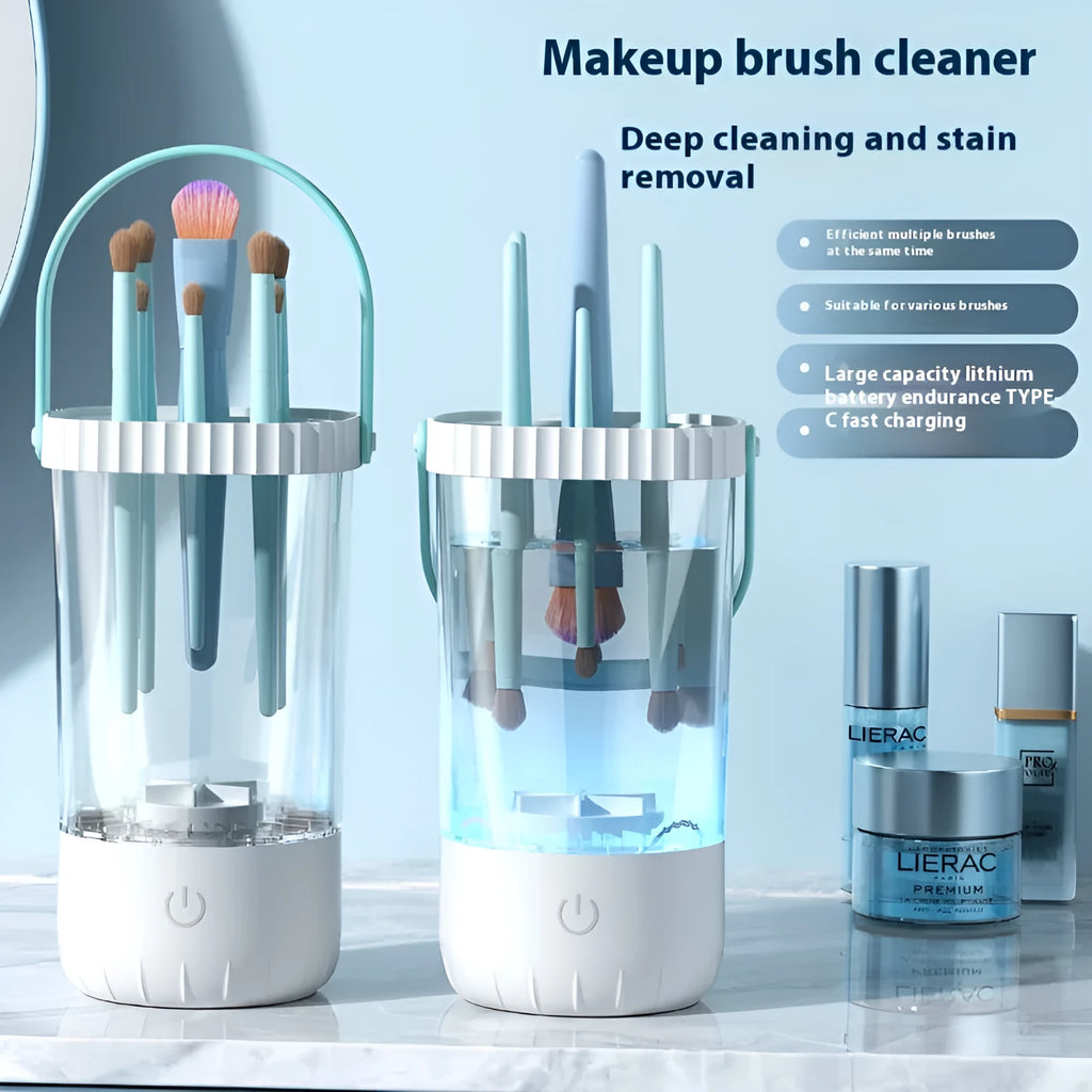 White plastic rechargeable electric cleaning brush for makeup brushes.