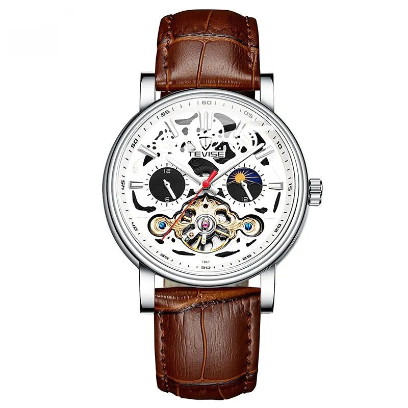 Men's tourbillon mechanical watch with luminous hands and waterproof case in multiple colour options