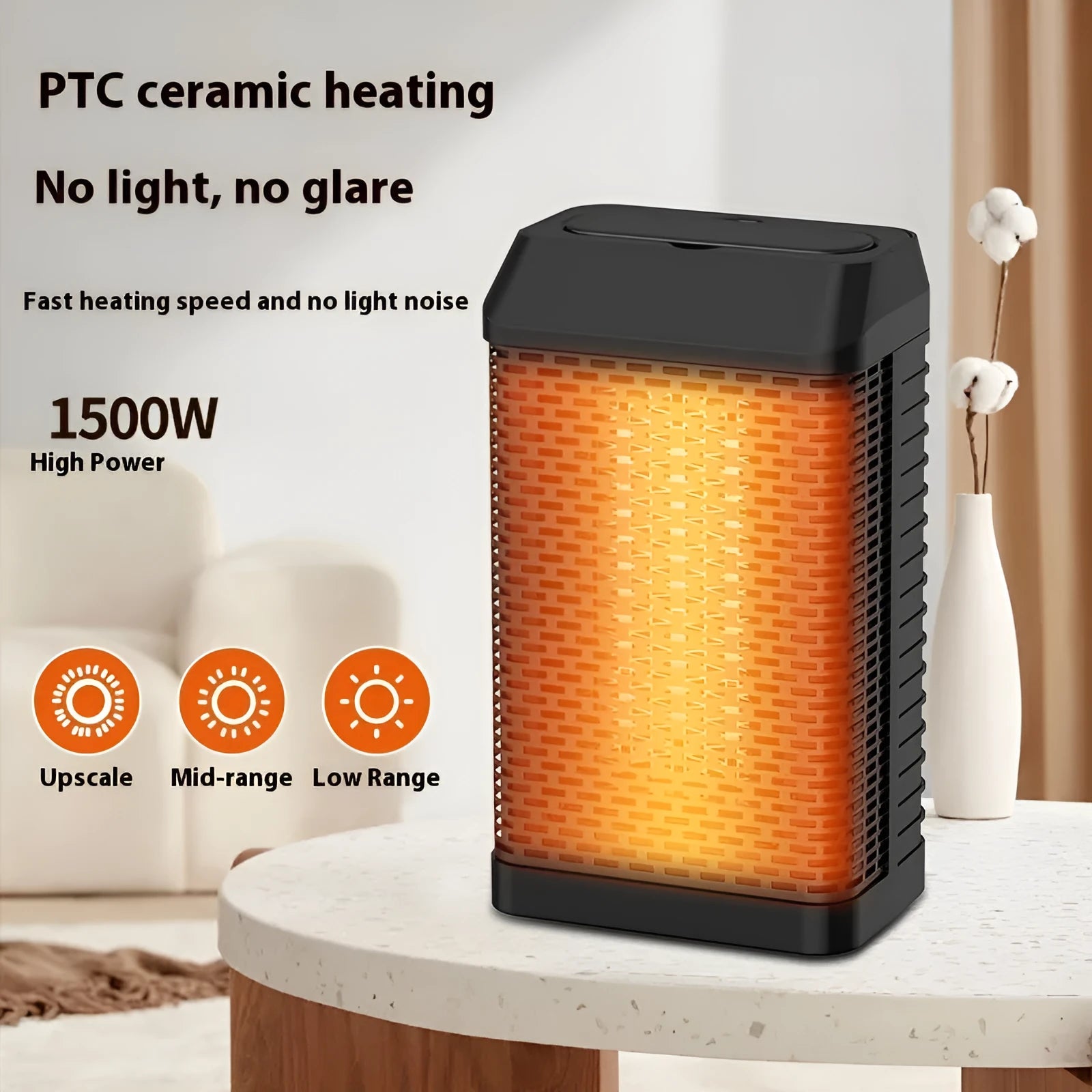 Black remote-controlled desktop heater with compact design and oscillating air vent