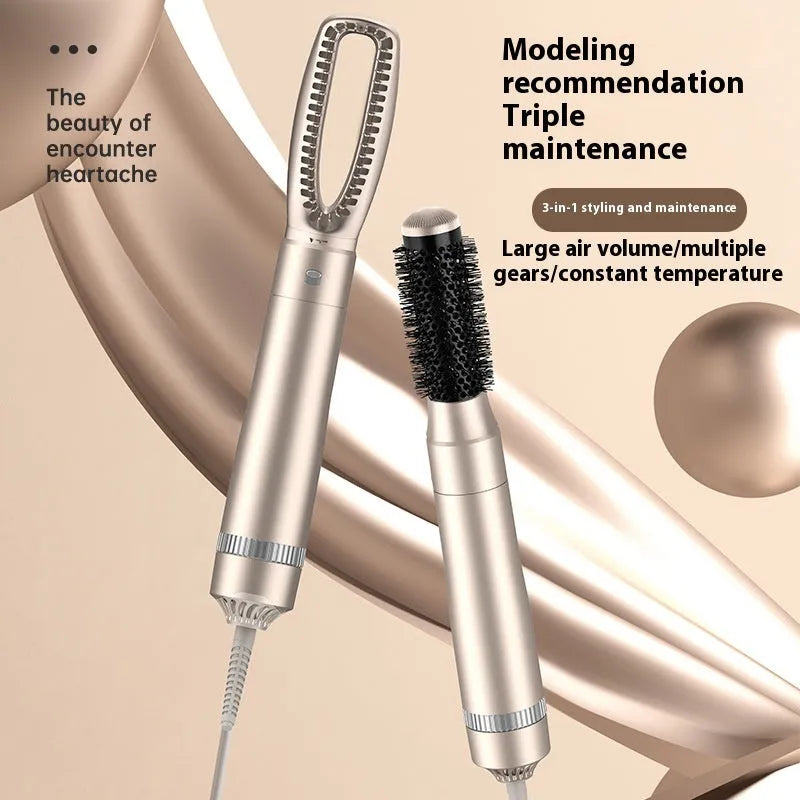 Champagne gold hot air comb hair curler with five-in-one styling functions