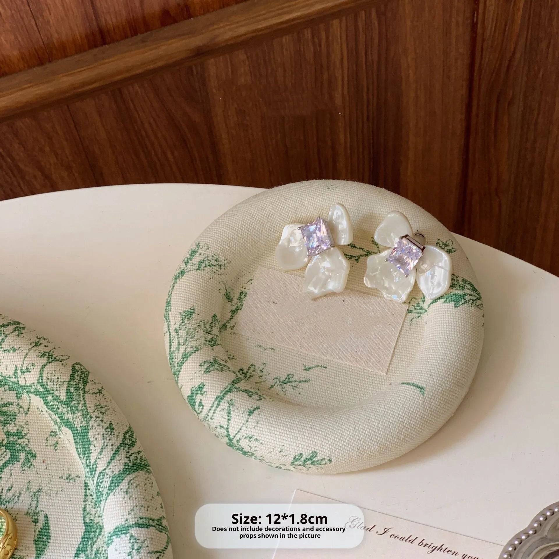 Retro fabric MDF jewellery tray in French manor style with bracelet and necklace