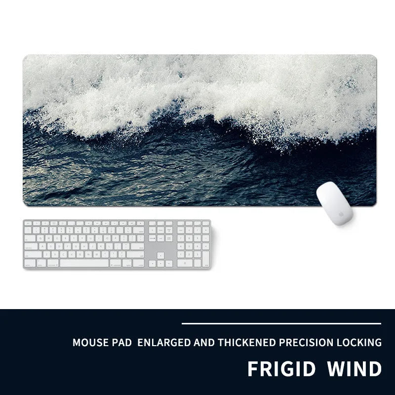 Oversized natural rubber mouse pad with thermal transfer printed cold-themed design for computer gaming desk