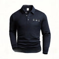 Loose fit striped long sleeve waffle polo sweater in chemical fibre blend with rabbit fur, spring casual top