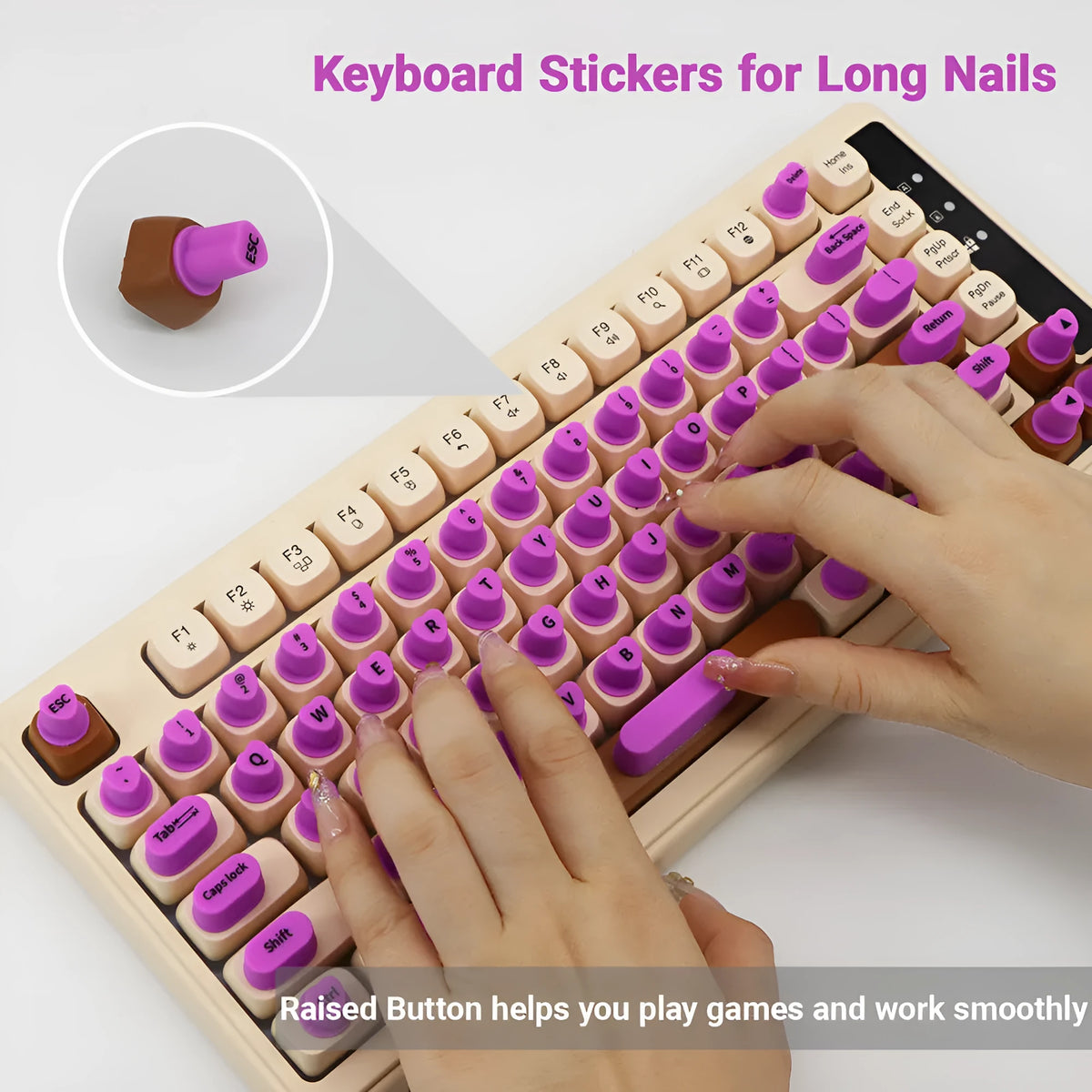 Silicone keyboard stickers 91 button set in black, pink, mint green, purple, and transparent, 17 x 11 x 1.5 cm