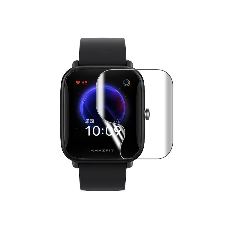 Amazfit Bip S smartwatch with clear HD hydrogel screen protector film applied
