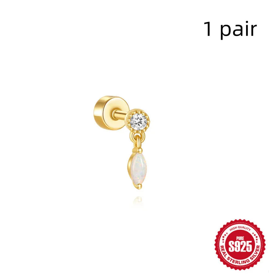 S925 sterling silver flat column ear bone studs in gold plating on a white background