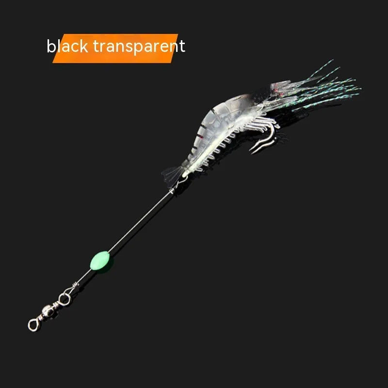 Luer soft fishing lure with integrated hook showing colour variations including black head yellow body and luminous options