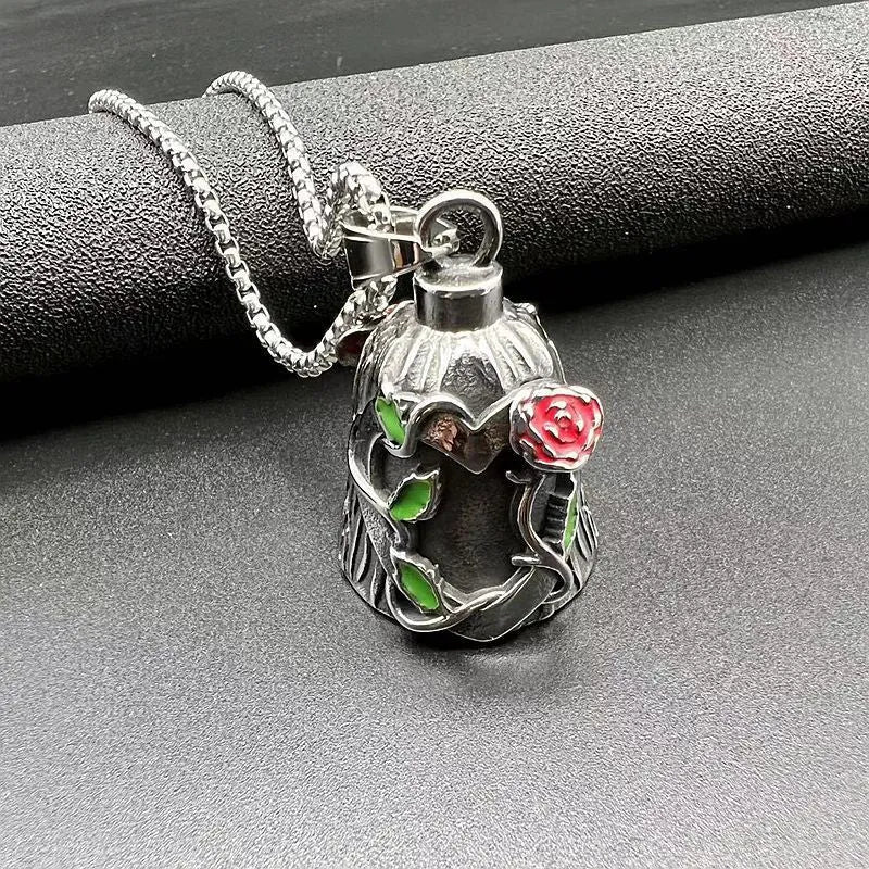 Titanium steel vintage motorcycle lucky bell with geometric shape and double-sided epoxy rose decoration