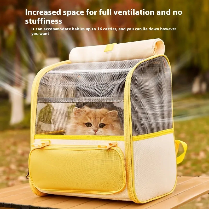 Large capacity pet backpack in Oxford cloth, medium hard, quiet gray or sunshine yellow, 8kg capacity.