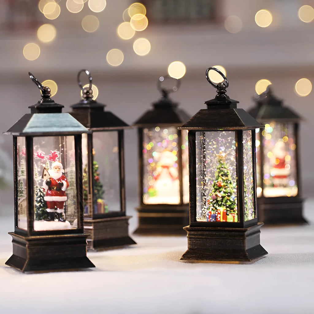 Christmas simulation LED flame small oil lamp, plastic, 5cm x 5cm x 13cm, with old man and tree set options