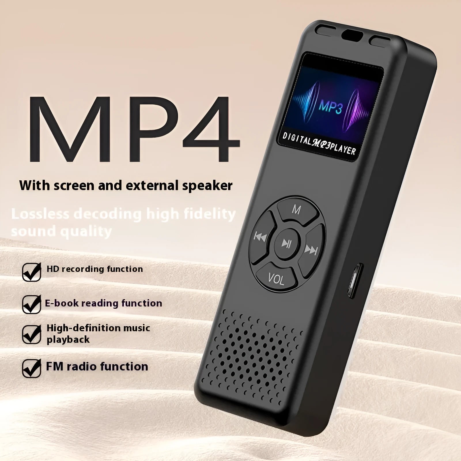MP4 Walkman Bluetooth recording pen in black with 20MM speaker and Android charging interface