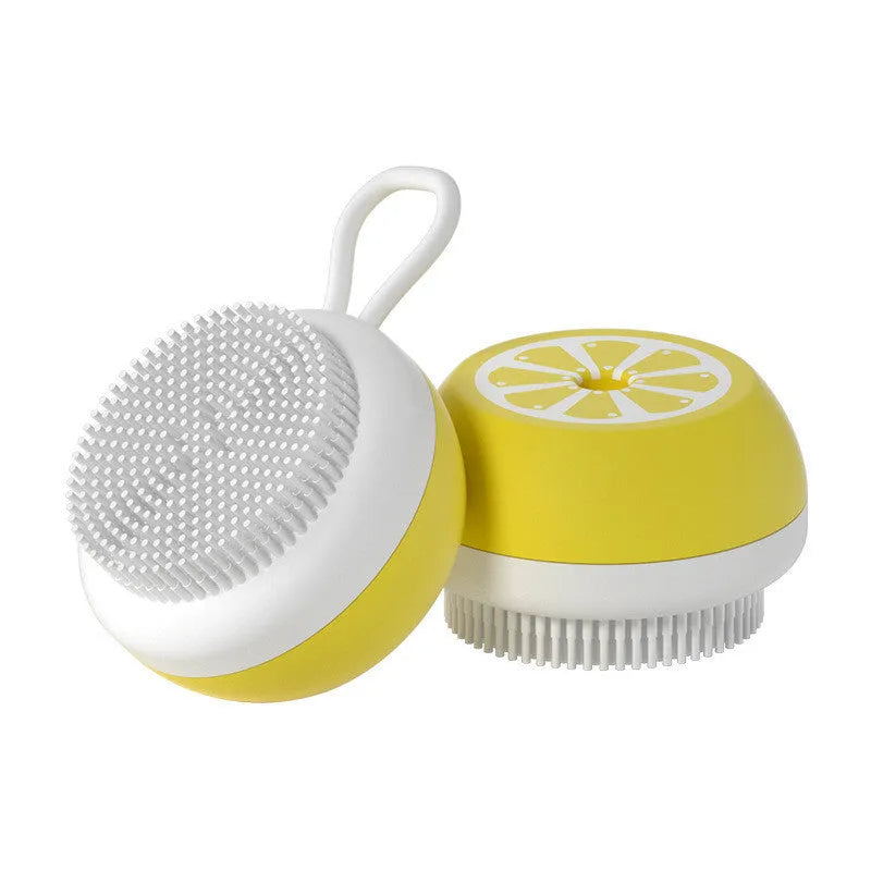 Yellow silicone pet bath brush with massage head design for dog and cat grooming