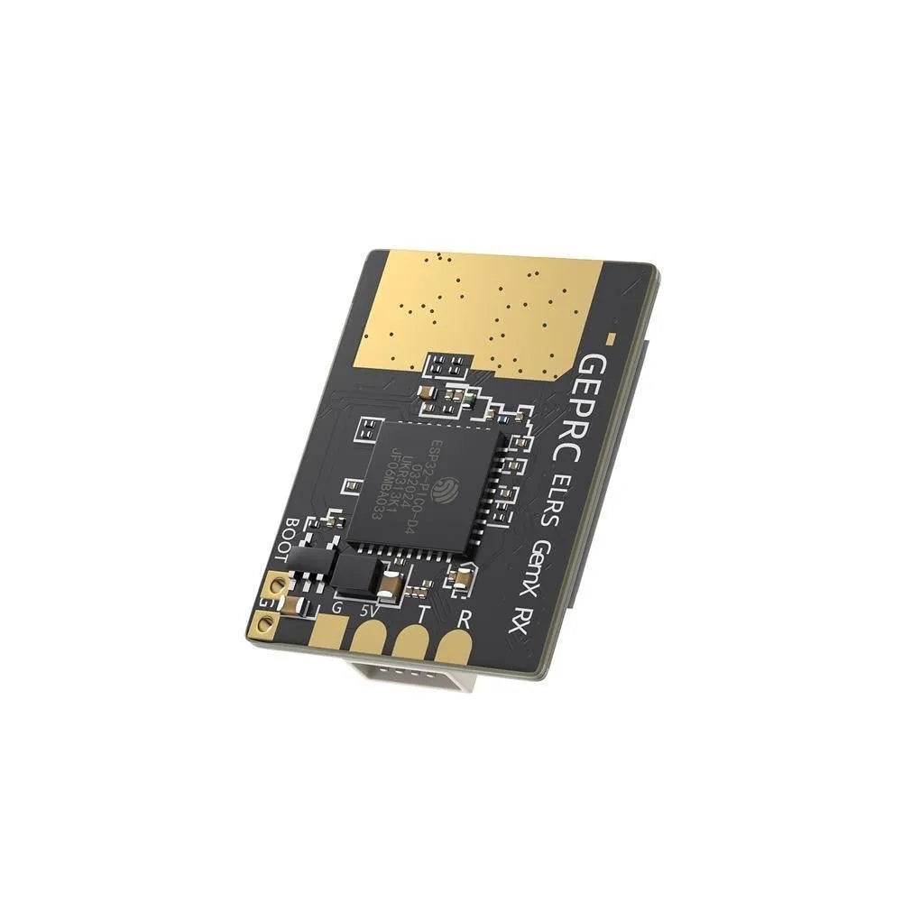 GEPRC GAP F7 Dual-frequency ELRS receiver unit with two T-shaped antennas and installation accessories.