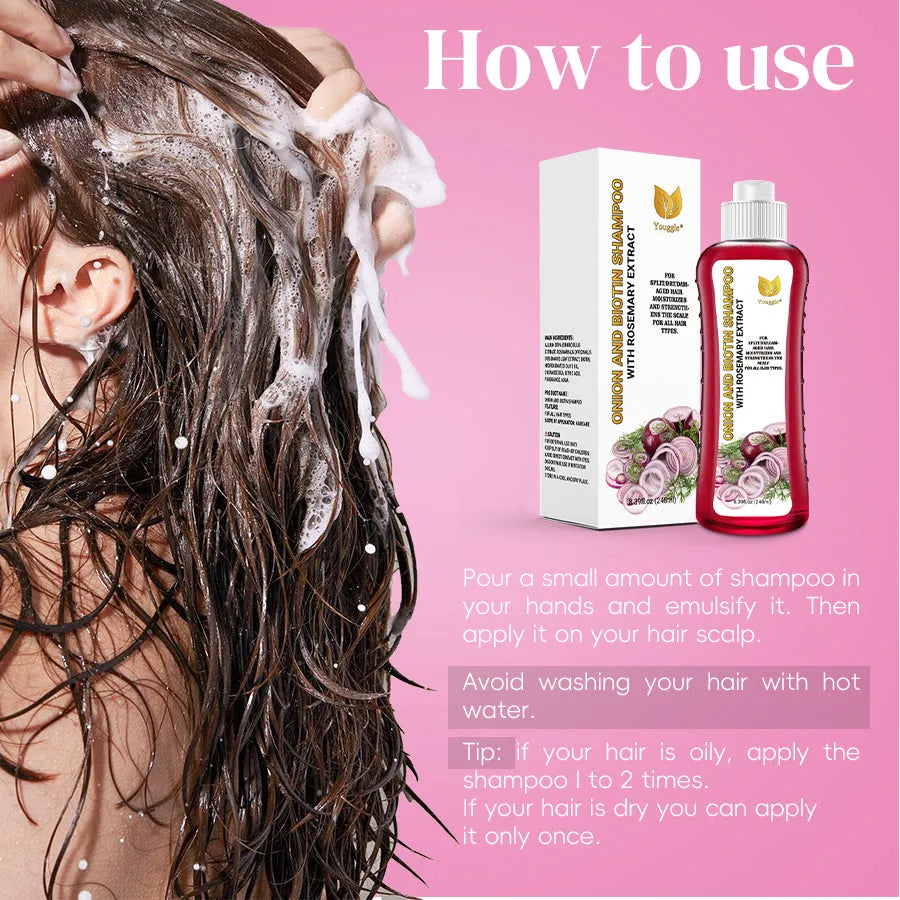 248ml bottle of anti-hair loss shampoo with red onion and biotin for strengthening thinning hair