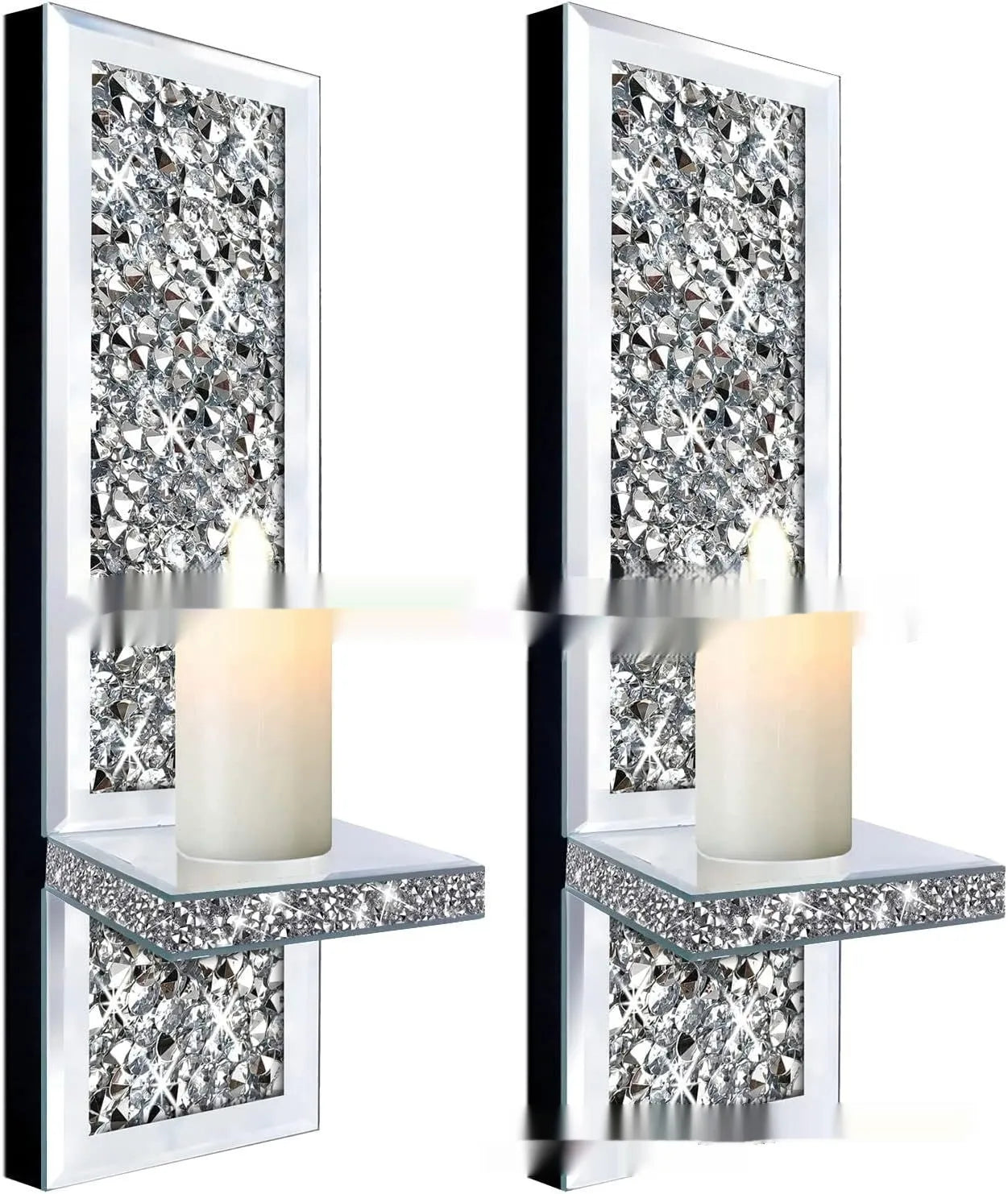 Pair of silver mirror glass candle holders for wall mounting, modern design
