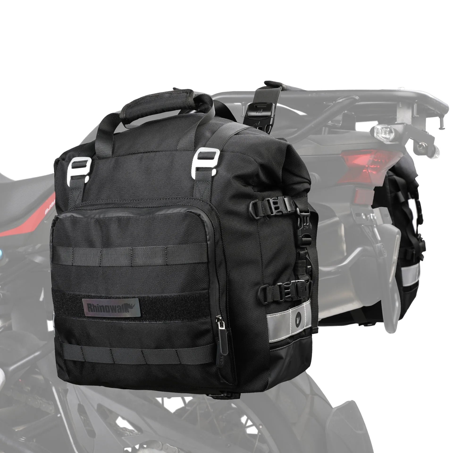 Quick release 20 litre motorcycle side bag in waterproof polyester with shoulder strap