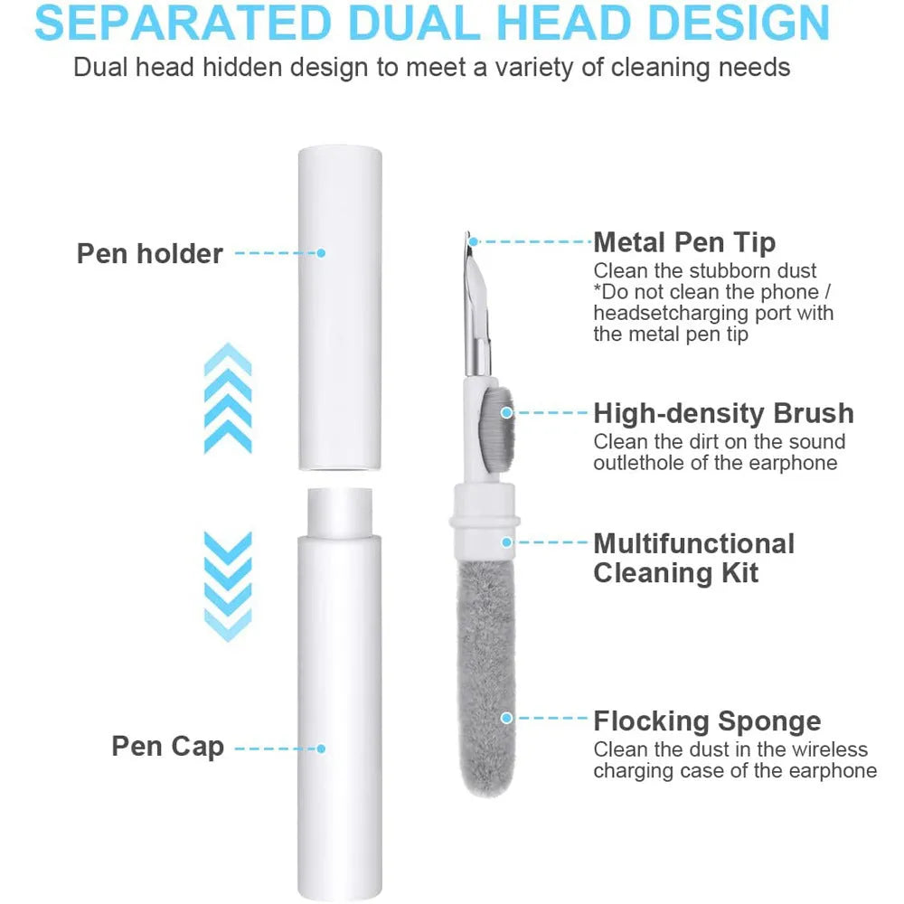 Bluetooth Earbuds Cleaning Pen ABS fibre flocking tip, 10.8cm length, black colour