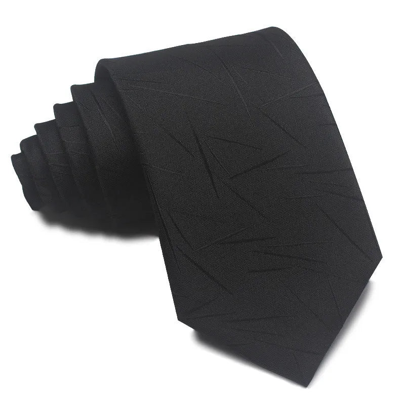 Men's striped jacquard business tie in red, showing arrow head shape and 8cm width.