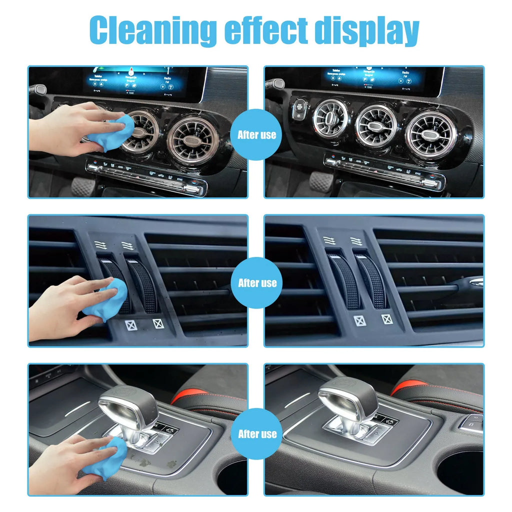 A block of grey car interior cleaning mud, 15cm by 10cm, for dust removal from vents and gaps.