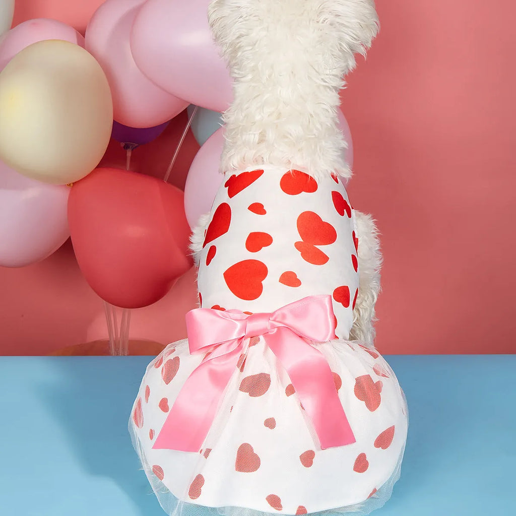 Pet dog cat Valentine's Day love full printed dress in polyester, black and white, sizes XS to 2XL