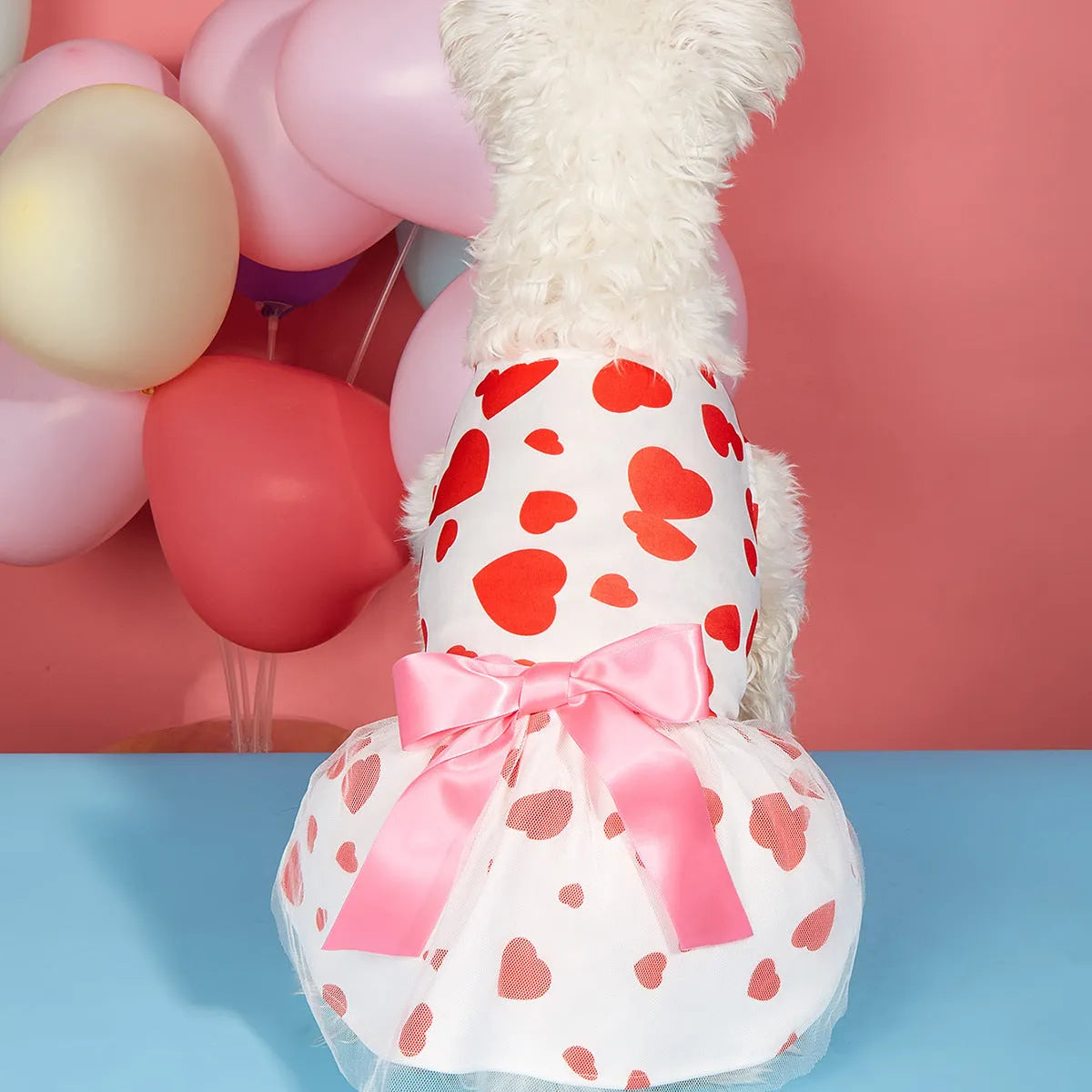 Pet dog cat Valentine's Day love full printed dress in polyester, black and white, sizes XS to 2XL