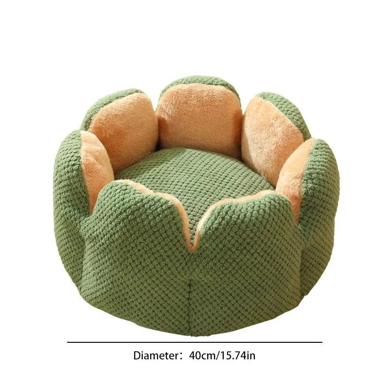 Cactus petal shaped plush pet kennel in green colour with enclosed sleeping space