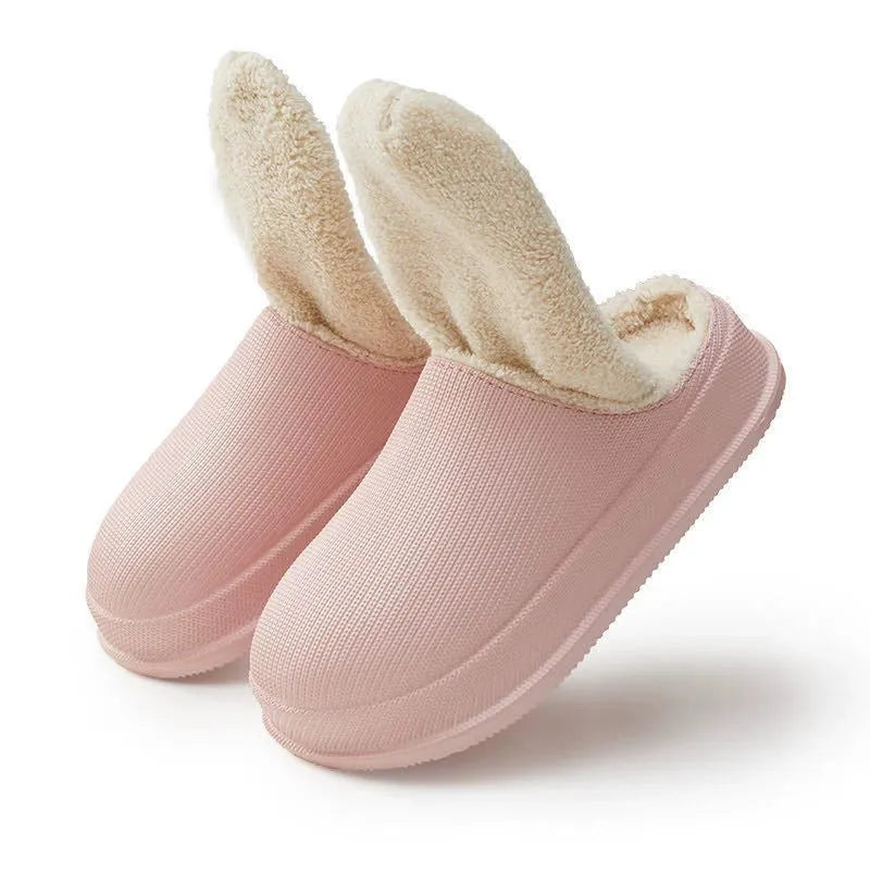 EVA autumn winter warm waterproof thick cotton slippers with shock absorbing toe cap in solid colour, side view