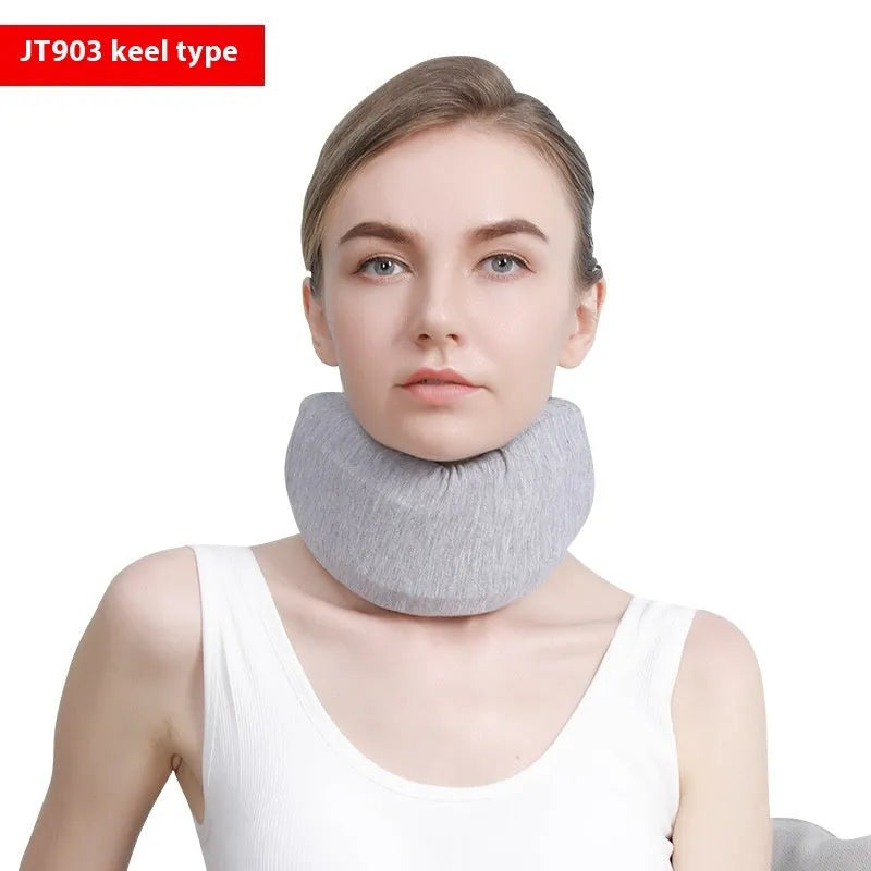 White adjustable neck support brace for cervical spine and shoulder posture correction.