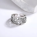 Silver plated open ring with hollow flower design, adjustable opening, retro style, colour retro JZ02137
