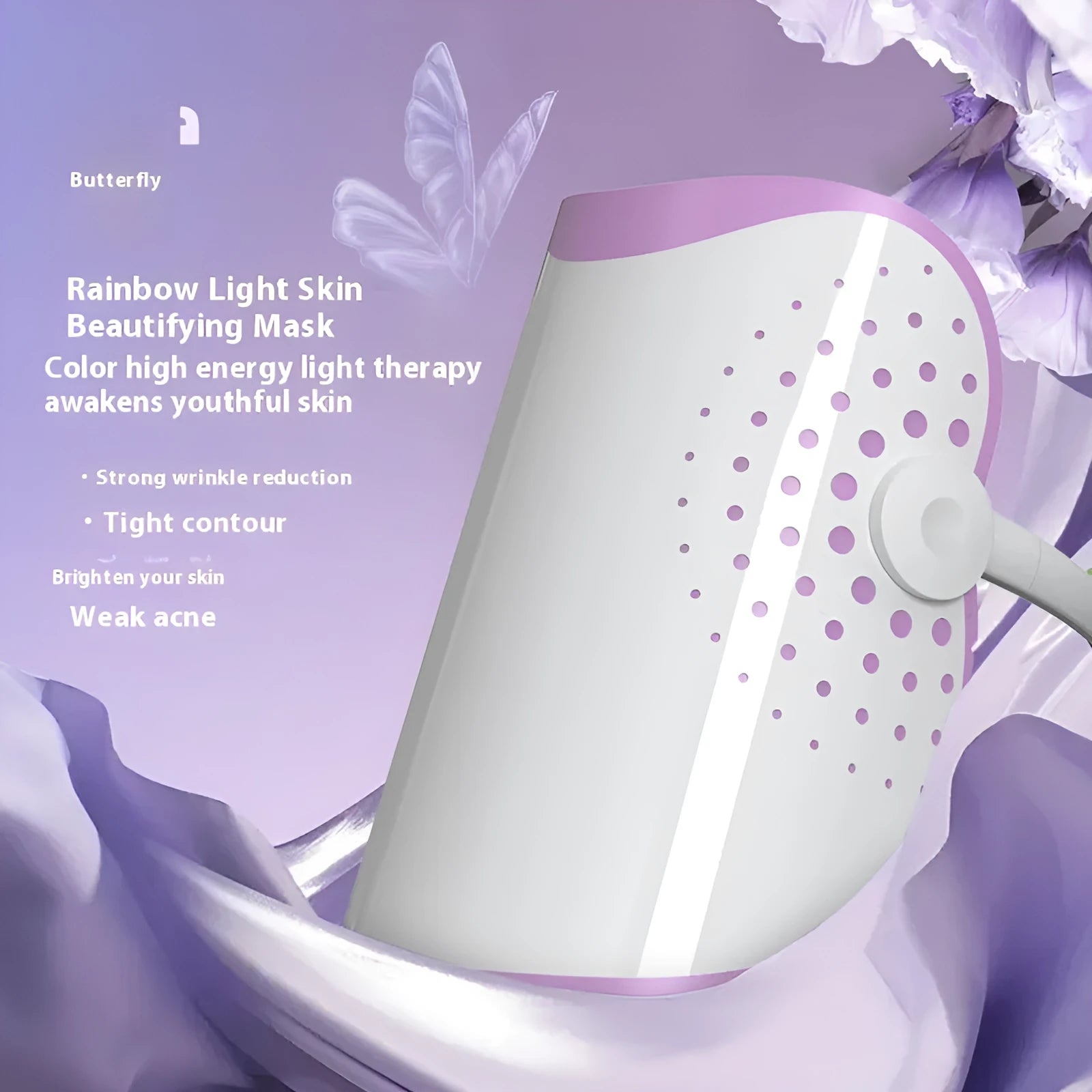 White and purple IPL photon beauty mask device with spectrometer for home facial light therapy