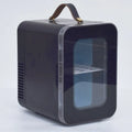 Beauty mini refrigerator with transparent door in pink colour showing dual hot cold functions