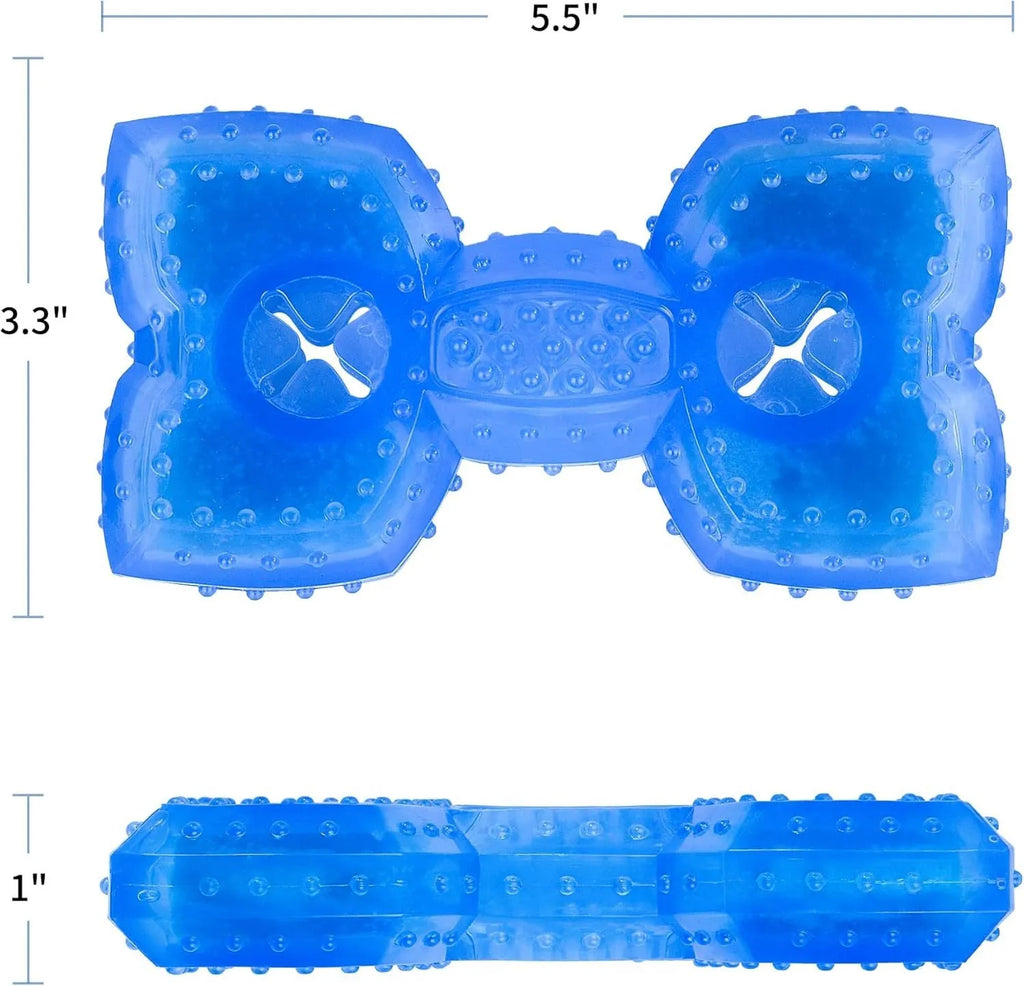 A non-toxic freezable dog chew toy for teething puppies and dogs, shown with a thickened outer design.