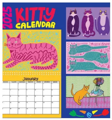 Cat-themed 2024 and 2025 wall desk calendar planner with animal motif printed on paper