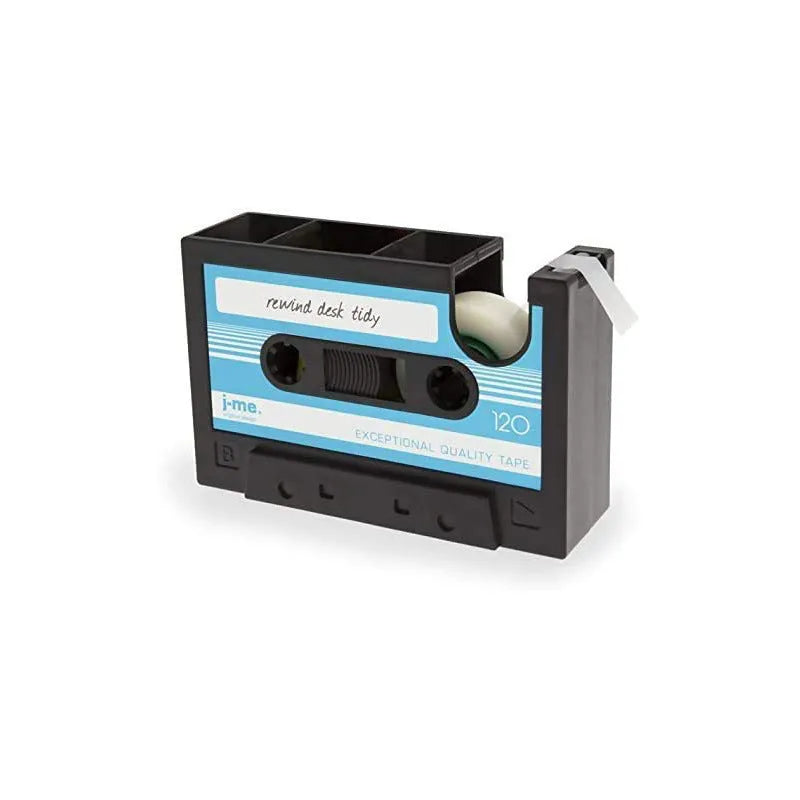 Plastic desk storage box pen holder in blue, 17x5x11.5cm, with stationery and phone inside