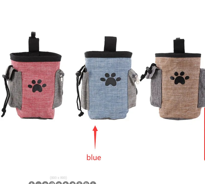 Oxford cloth dog food bag under 20L with animal pattern, medium soft puppy snack bag in blue, coffee or red