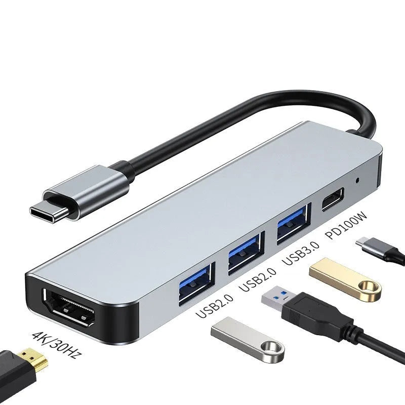 Portable six-in-one Type-C expansion dock for laptop and tablet connectivity