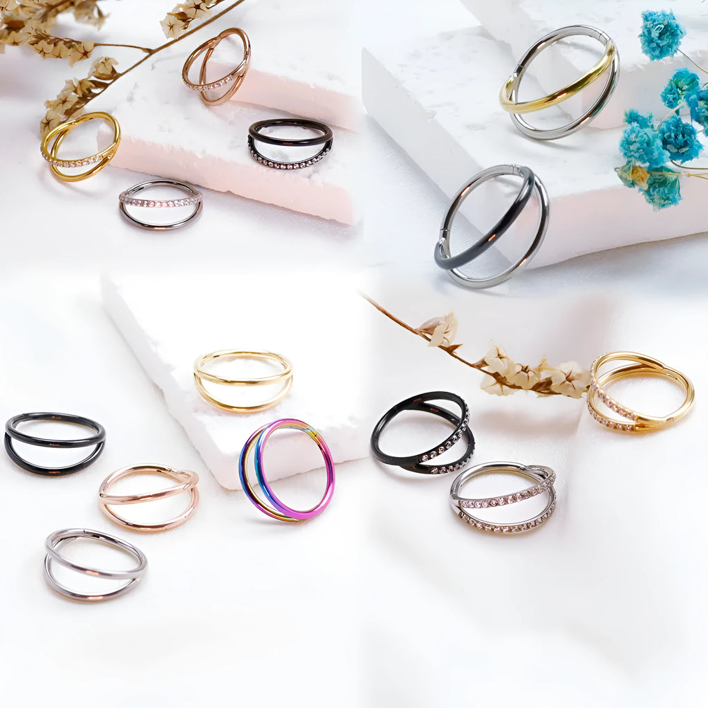 Titanium alloy nose ring stud with fork closure in silver colour