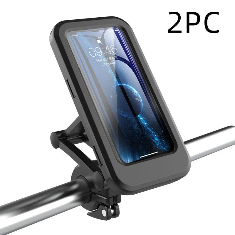 Waterproof bicycle and motorcycle phone holder, universal L size for 4 to 6.7 inch phones, black