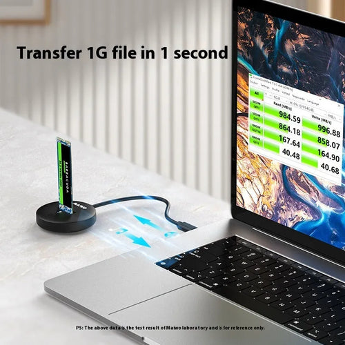 Black external hard disk enclosure with Type-C port for solid state drive installation
