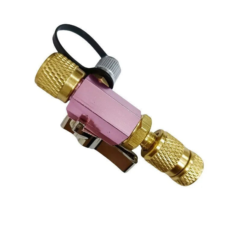 Metal vacuum valve core disassembly tool set with black and pink valve removers