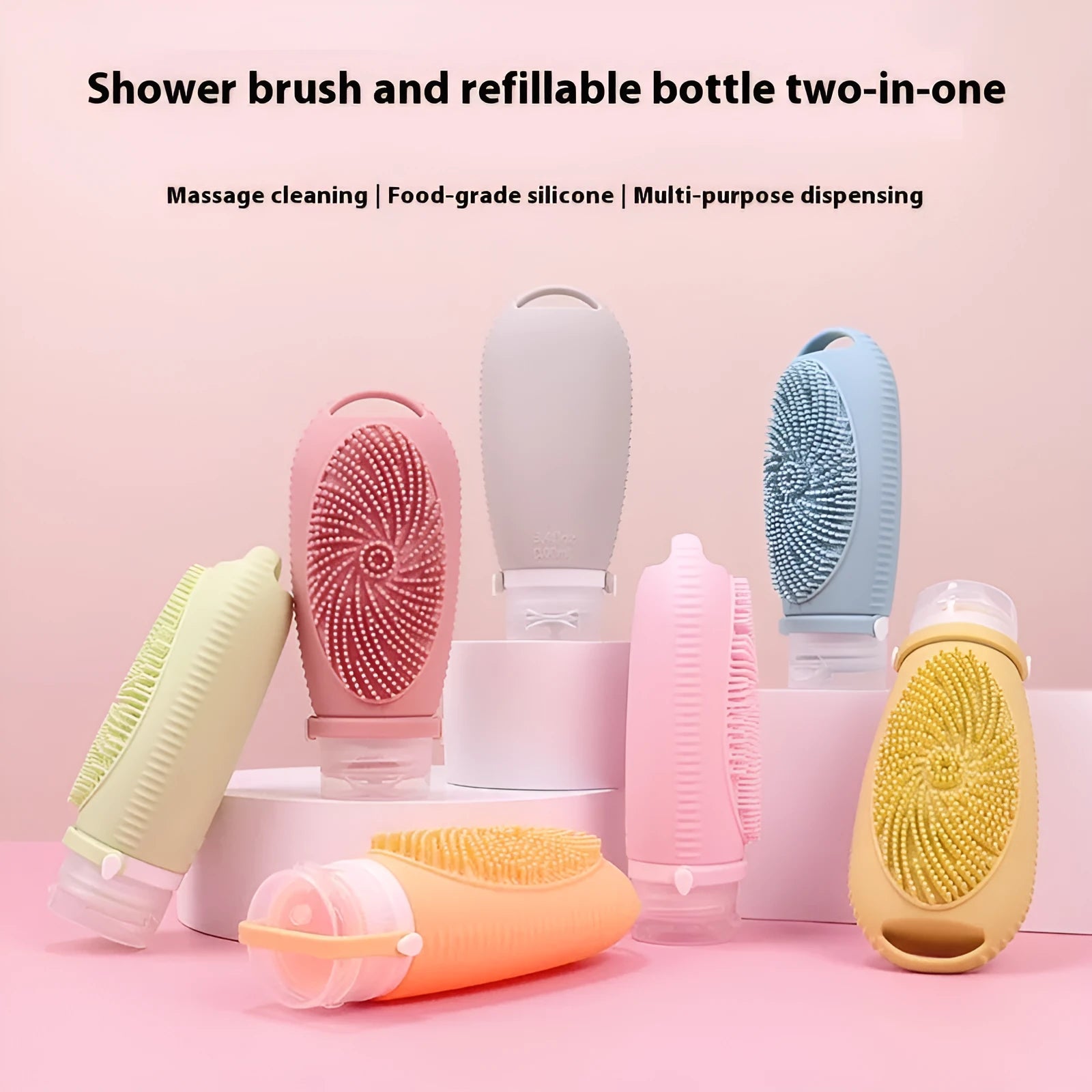 Silicone bath brush storage bottle in eight colour options with 100ml capacity