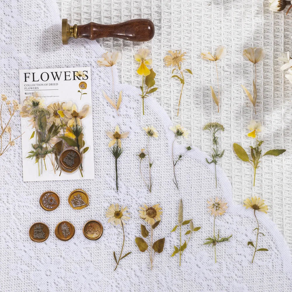 Creative dried flowers journal decoration sticker package showing eight modern art design styles
